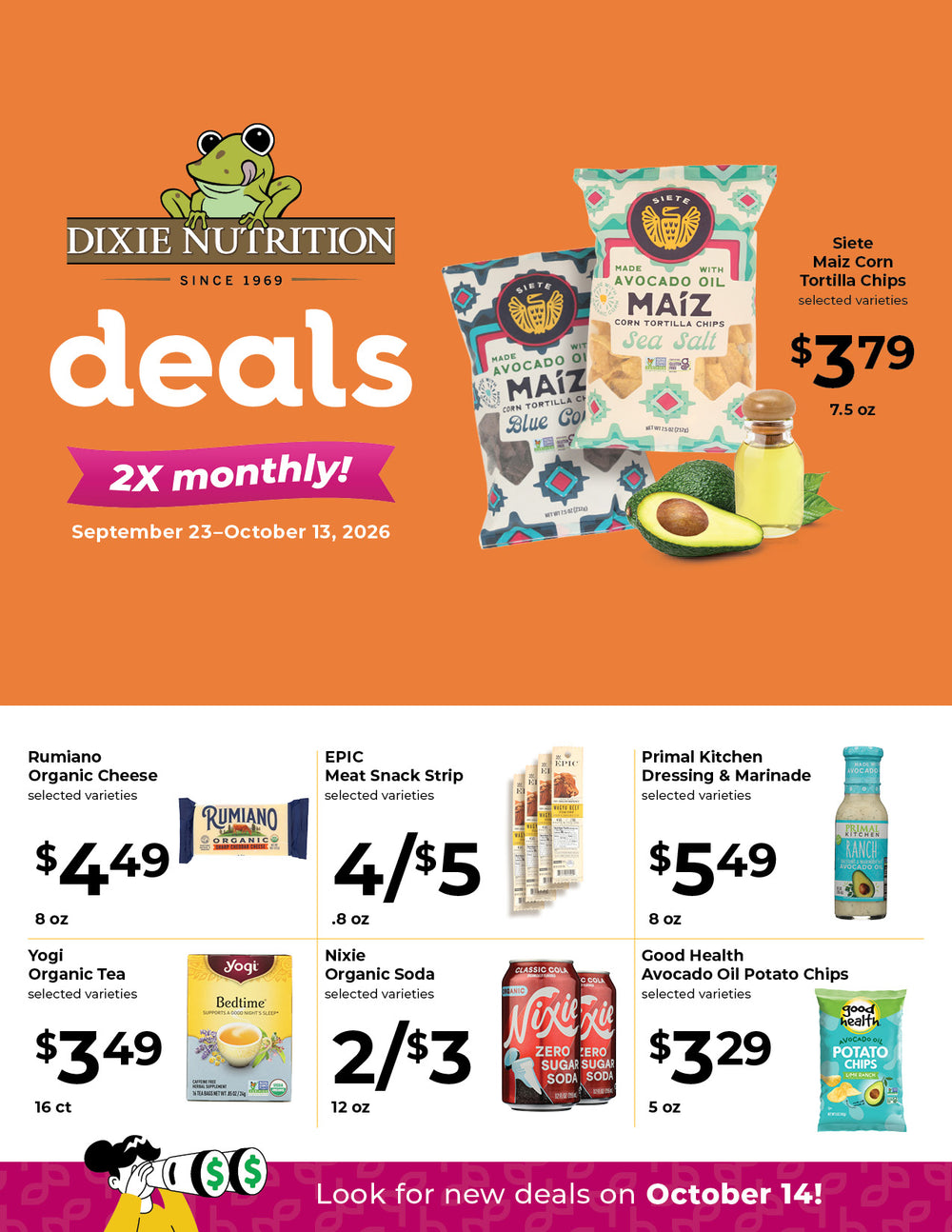 Dixie Nutrition monthly flyer, page 1 of 4 (September 23th - October 13th)